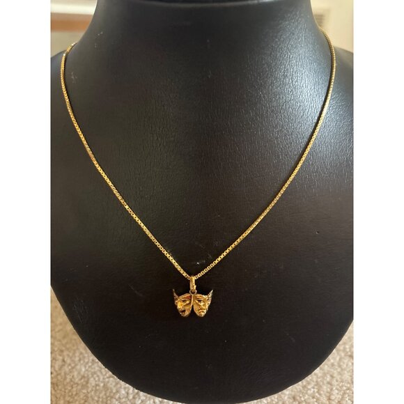 Vintage Comedy Tragedy Mask Theater Pendant Necklace 925 Sterling Silver Italy - Picture 7 of 12